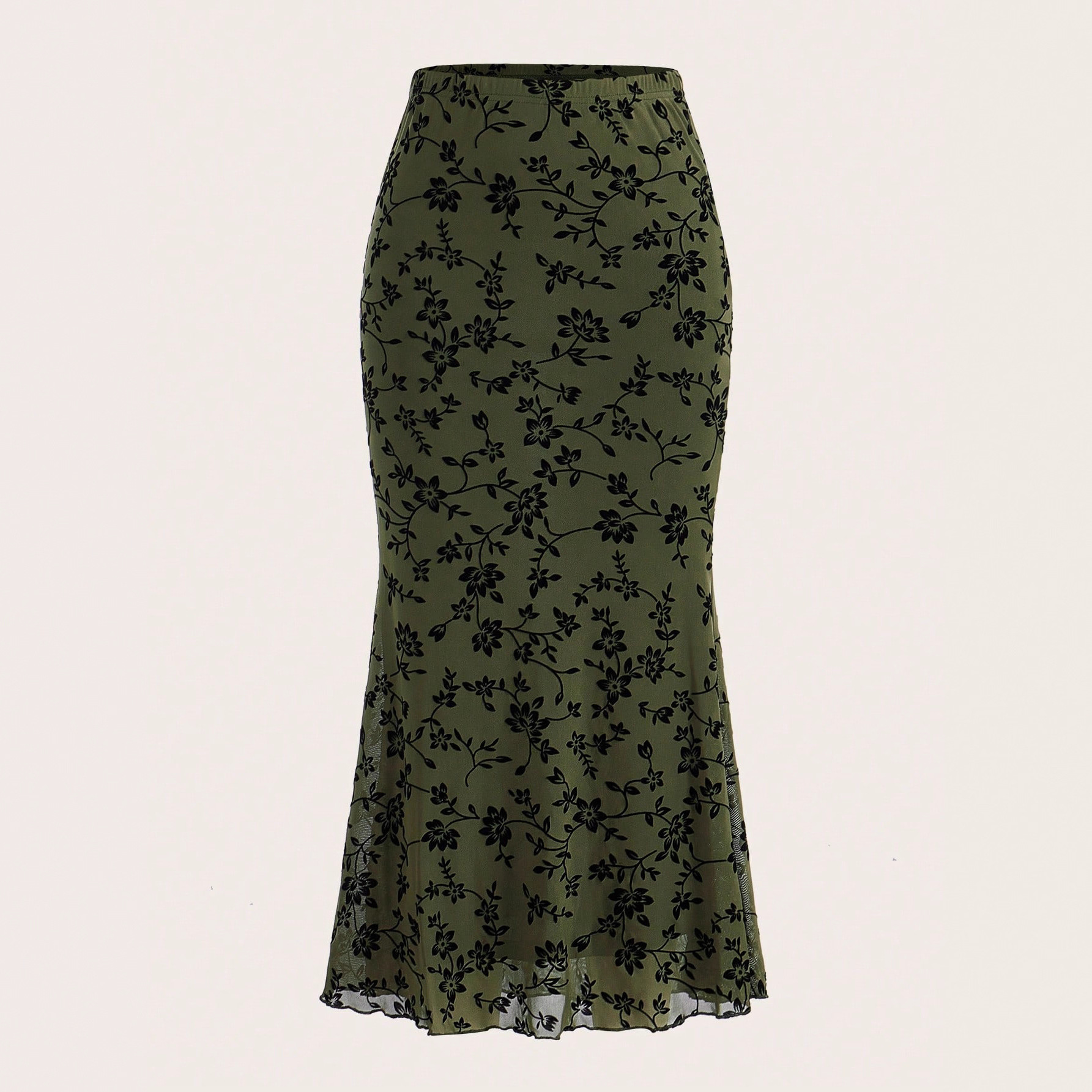 European and American Cross-Border Fashion 2026 Spring New Style Dark Green Floral Half-Length Fishtail Skirt, Casual and Versatile, Accentuates Graceful Curves