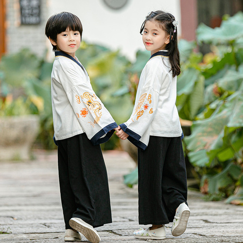 Children hanfu wind Chinese boy girls tang suit outfit girls retro outfit children preschool photos shooting wide sleeve traditional Chinese folk clothing 