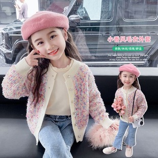 Girls' Cardigan Sweater Coat Spring and Autumn 2024 New Autumn Top Girl's Autumn Big Boy's Internet Popular Coat