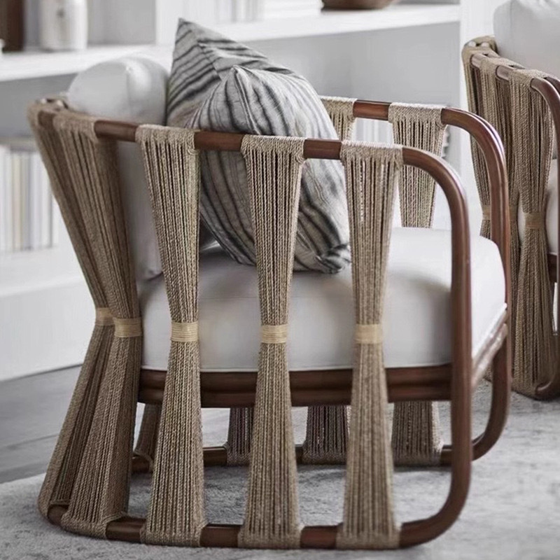 Nórdico al aire libre de caña ocio creativo sofá silla pequeña casa balcón mesa de té individual combinación de jardín perezosa silla de caña