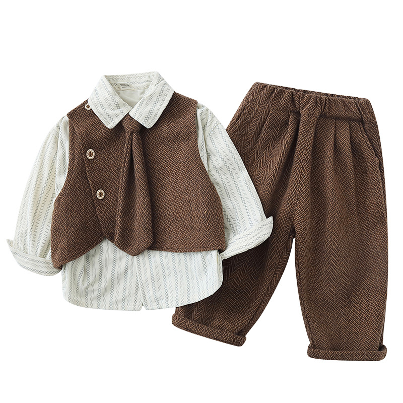 7753 nuevo traje de primavera para niños de estilo británico chaleco para niños camisa vestido de tres piezas ropa de bebé