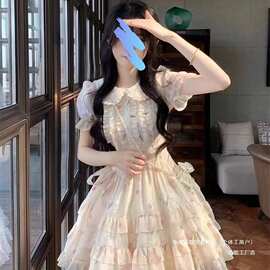 娃娃领甜美可爱小清新连衣裙夏季初中高中学生洛丽塔碎花公主裙子