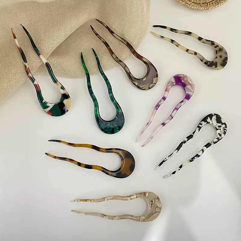 韩式网红风古典优雅发簪丸子头盘发2齿插梳ins风名媛气质醋酸发插