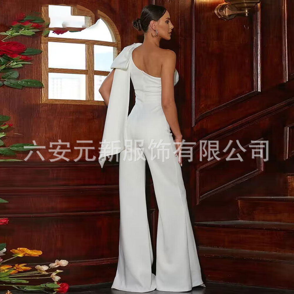 Amazon AliExpress mujeres alta cintura recta casual mono pantalones un hombro arco elegante vestido de fiesta