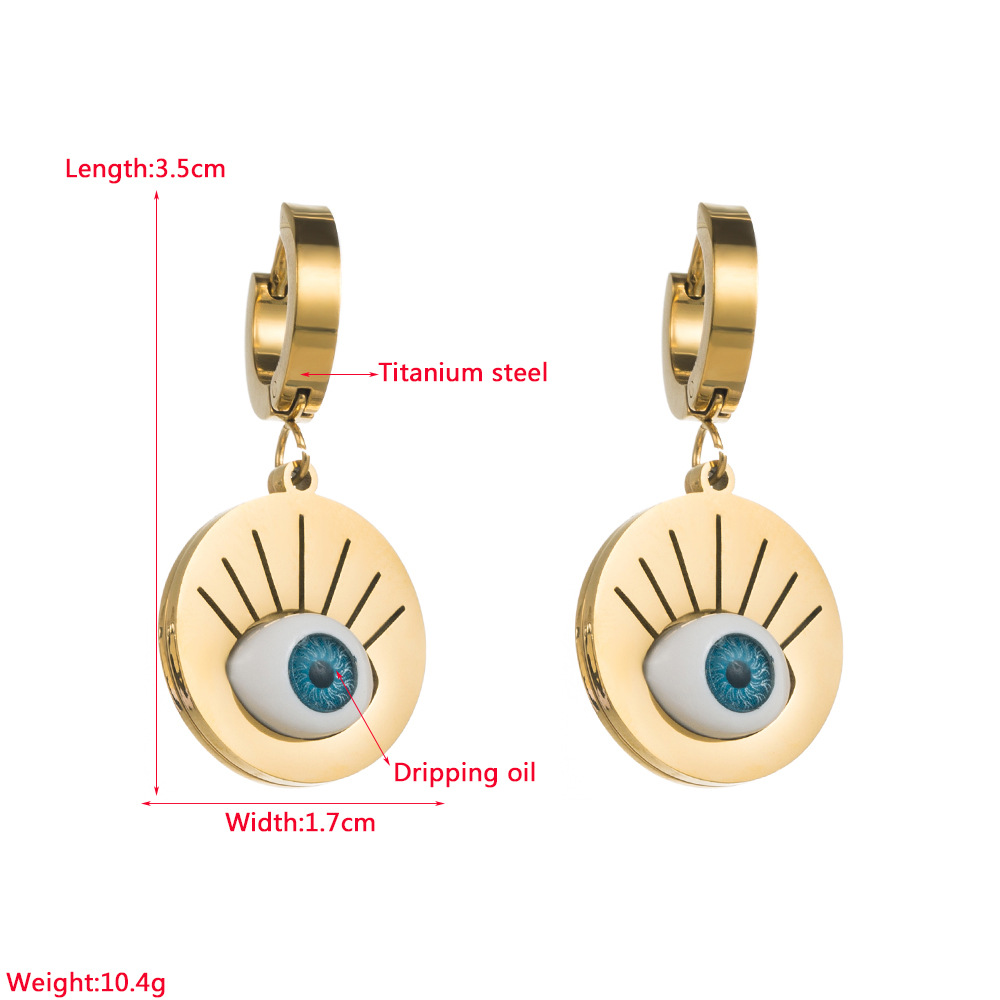 Fashion Eye Titanium Steel Enamel Drop Earrings 1 Pair