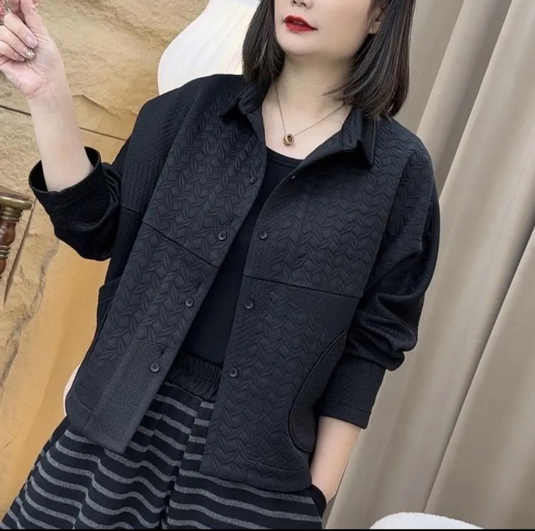 一件代发直播爆款浮雕立体蝙蝠袖外套2025秋季新款翻领妈妈装外套|undefined