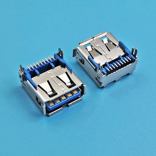 USB3.0A female short body board SMT USB connector patch type rubber column extended long crimp copper shell
