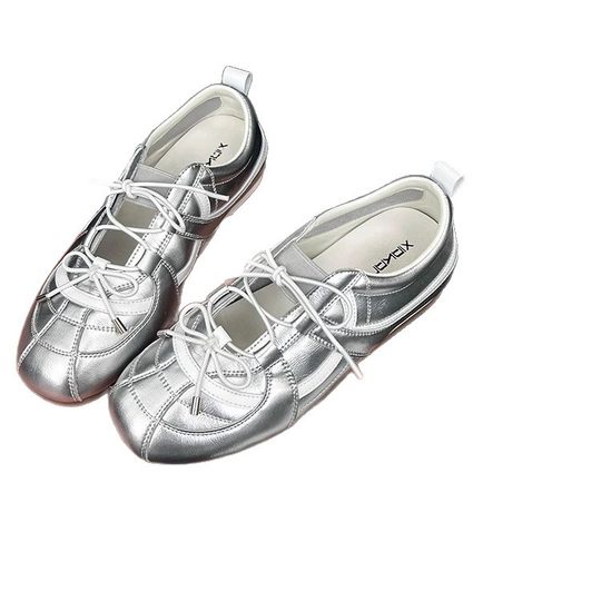 Yueyu-silver Mary Jane Shoes Lazy Shoes Women's 2025 New Elevated 5cm Ballet Training Shoes Women
