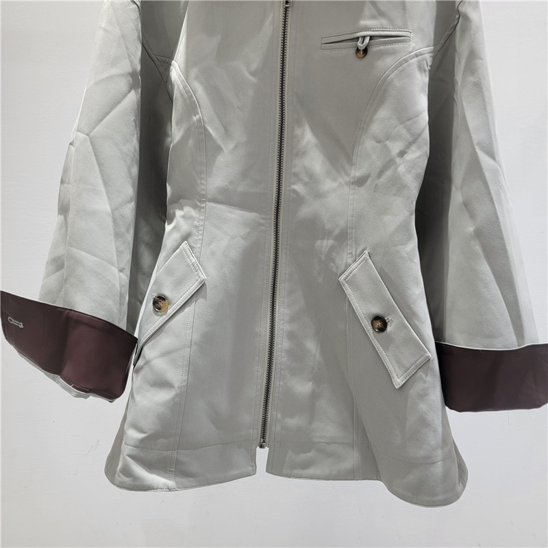 2026 primavera manga larga pu cuello de empalme cintura traje de vuelo chaqueta de viento chaqueta con cremallera delgada
