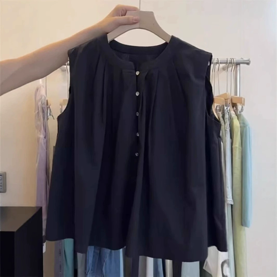 Французская высококачественная свободная безрукавка для женщин на лето, шикарная, красивая, омолаживающая и стройнящая, популярная рубашка А-силуэта 2025 года