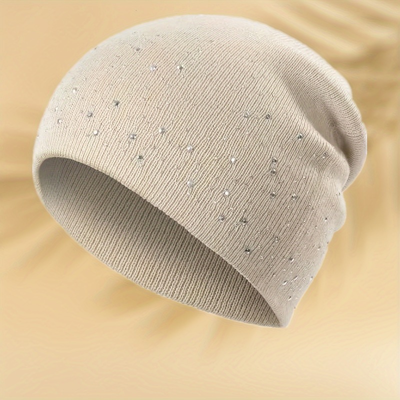 1pc Women'S Acrylic Beanie Hat with Rhinestone Accents跨境|undefined