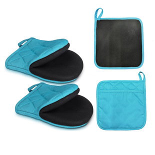 Source Manufacturer Cross-Border Aliexpress Insulation Pad Set with Pockets Anti-Scalding Gloves Kitchen High Temperature Resistant Baking Gloves