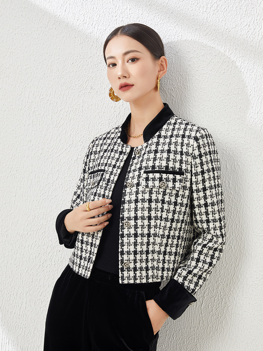 Áo khoác nữ dáng ngắn kiểu Chanel ca rô, thiết kế tôn dáng khí chất Pháp — Ca rô