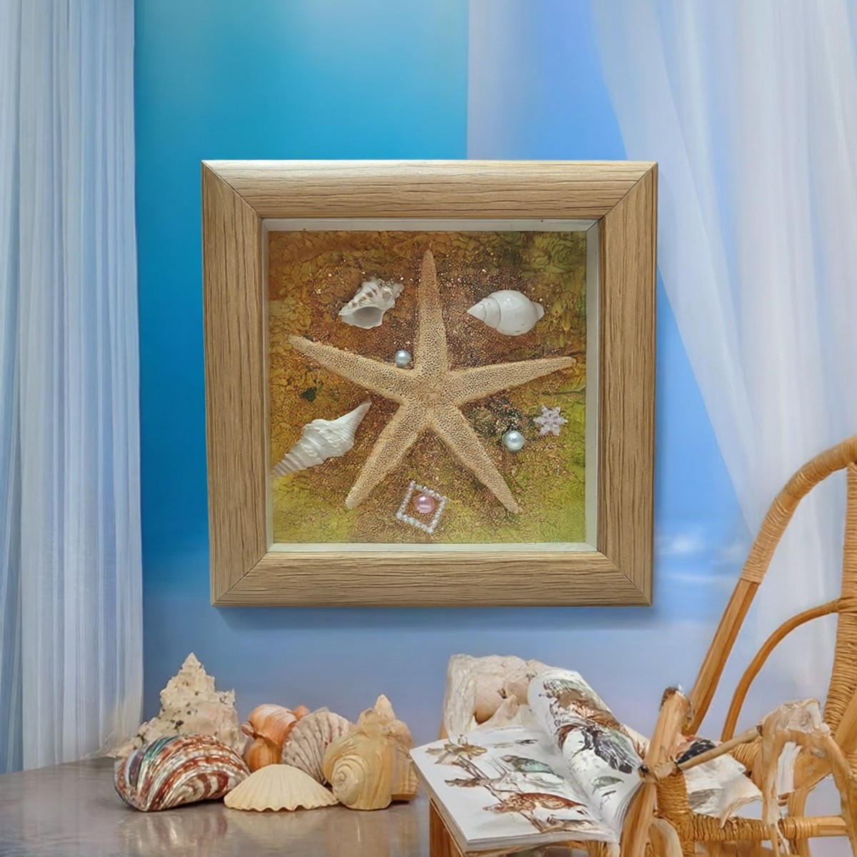 ?（新品）海南海边贝壳相框摆件蓝眼泪夜光旅游纪念品伴手礼送礼