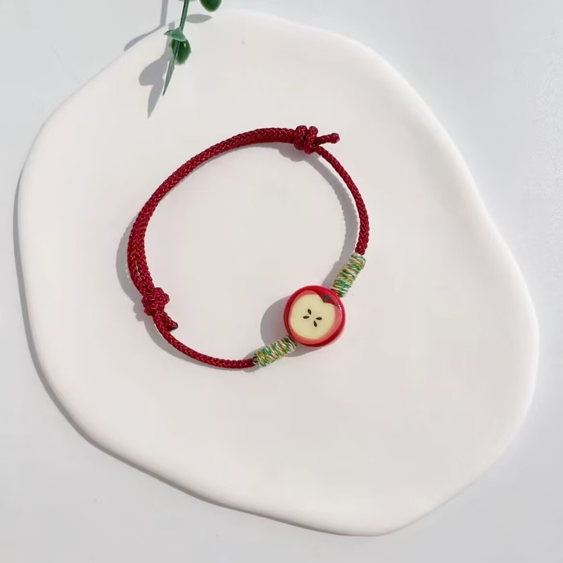 Apple Biscuit ins Little Red Book 同じスタイルの Apple 手織り調節可能なブレスレット ドリップ釉 Apple ペンダント ブレスレット|undefined