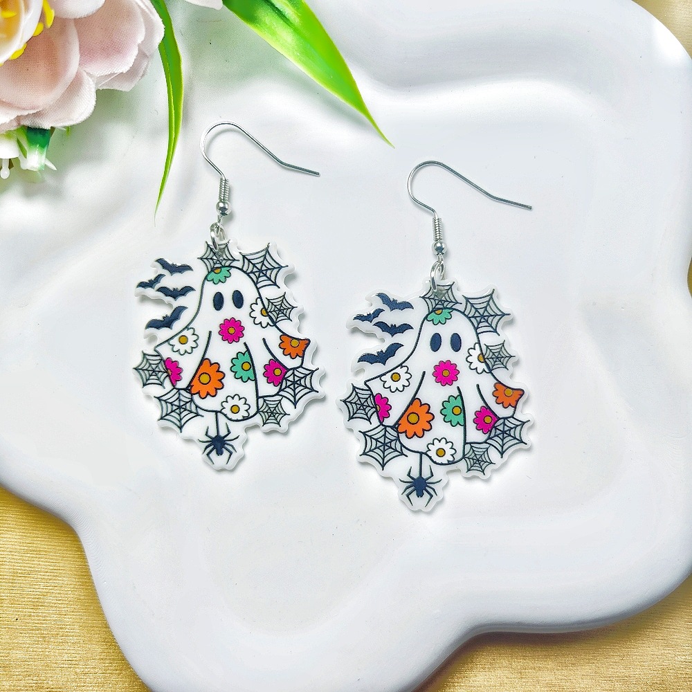9g Weight Iron Ear Needle Material Drop Earrings Classification 1 Pair Quantity Holiday, Party Occasion Arylic Material Halloween Festival Floral, Bat Pattern Women's Gender Casual, Simple Style Style 1 Pair Halloween Casual Simple Style Floral Bat Arylic Drop Earrings 1