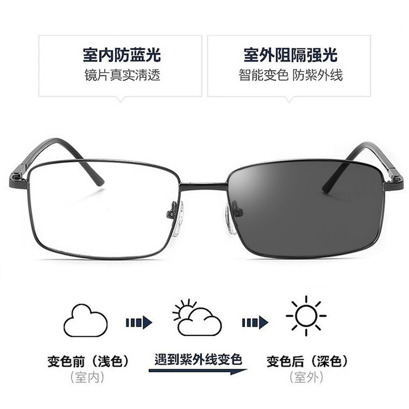 Photochromic Flat Glasses Computer Mobile Game Anti-Blue Light Goggles Metal Square Frame Non-Prescription Flat Glasses Photochromic Flat Glasses Computer Mobile Game Anti-Blue Light Goggles Metal Square Frame Non-Prescription Flat Glasses