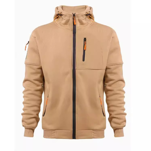 Cross-border latest popular large men's hooded sweatshirt, immediate sporty style zippered sweatshirt with multiple pockets