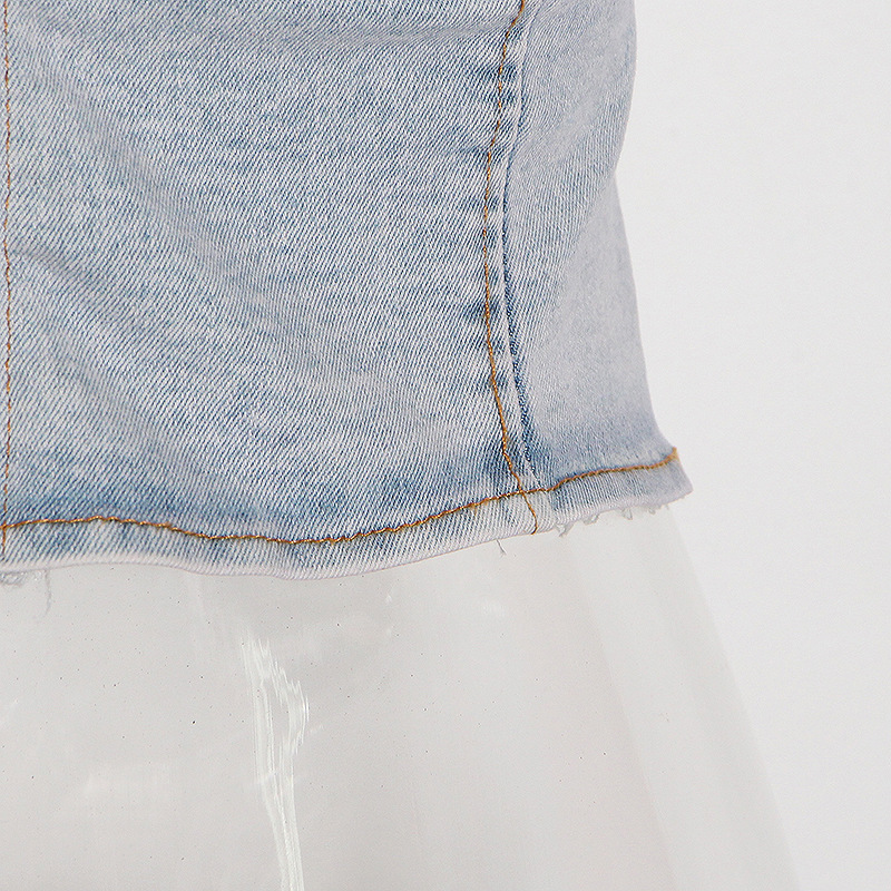 Sexy Pants Set Summer Tube Top Washed Blue Vest High Waist Long Wide Leg Jeans Women