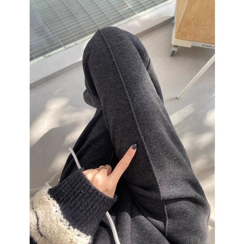 Casual gris pantalones de pierna de mujer otoño-invierno 2024 nuevos pantalones de cintura alta con pantalones de tween con patrón de letra