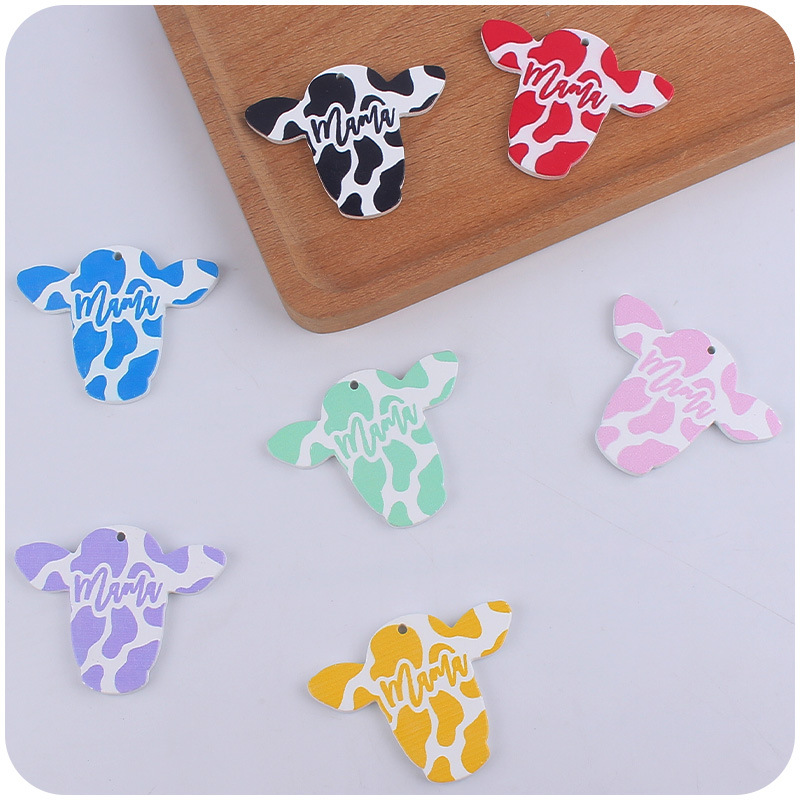 Nueva MAMA de madera cabeza vaca estilo Occidental llavero colgante creativo DIY animal la historieta Accesorios