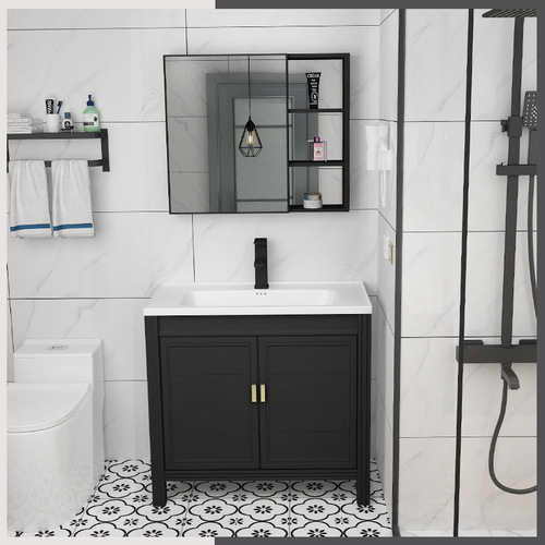 OD59 wholesale blackable bathroom cabinet combination floor-standing bathroom washbasin small apartment space aluminum washbasin width