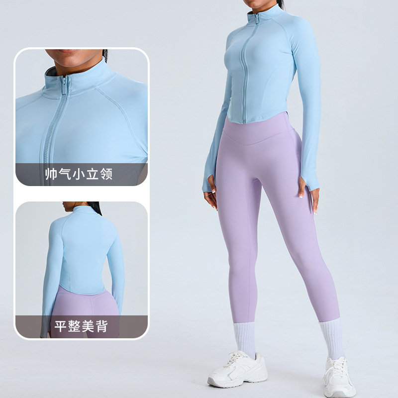 Otoño nuevo abrigo de yoga delgado de cuello de mujer al aire libre correr ropa de yoga con cremallera de manga larga cardigan abrigo de fitness