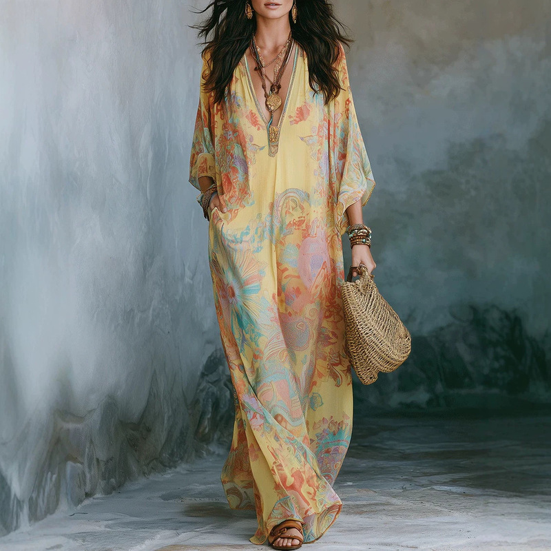 2026 European and American Amazon Cross-Border Foreign Trade New Digital Print Fresh Ethnic Retro Flowing Women's Dress 2026 European and American Amazon Cross-Border Foreign Trade New Digital Print Fresh Ethnic Retro Flowing Women's Dress