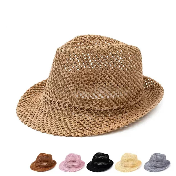 Top Hat Mesh Cut Out Jazz Hat Summer Breathable Sun Protection Sun Hat Straw Hat British Retro Casual Hat European and American