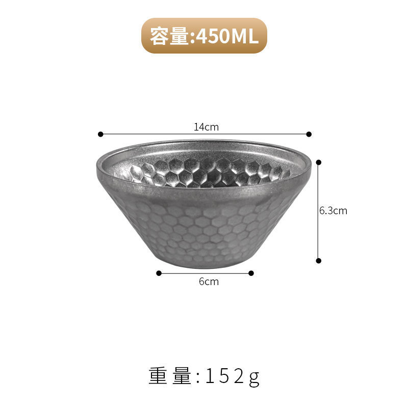 复古304不锈钢锤纹斗笠碗 双层加厚v型碗饭碗做旧甜品沙冰刨冰碗|undefined