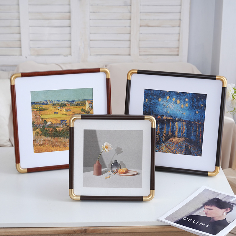 New Chinese-Style Imitation Copper Corner Square 50*50 Painting Frame, Traditional Chinese Painting Calligraphy Wooden Frame, Decorative Picture Frame, Family Portrait Frame New Chinese-Style Imitation Copper Corner Square 50*50 Painting Frame, Traditional Chinese Painting Calligraphy Wooden Frame, Decorative Picture Frame, Family Portrait Frame