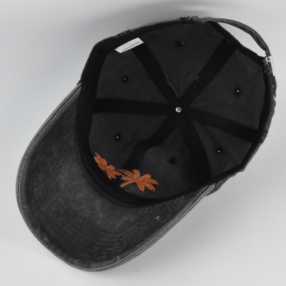 Mens Baseball Cap With Coconut Embroidery Washed Cotton Sun Visor_voghion.com