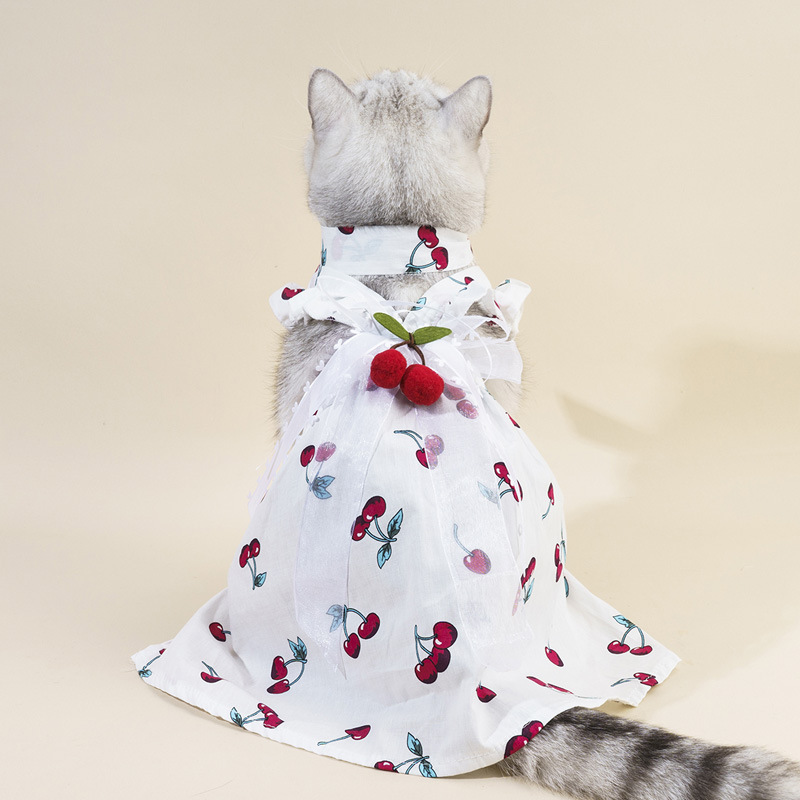 60g Weight Pet Clothing Type Of Pet Supplies 1 Piece Quantity Casual, Daily Occasion Cotton Material Peach, Cherry Pattern Summer Season Cute Style 1 Piece Summer Cute Cotton Peach Cherry Pet Clothing 2