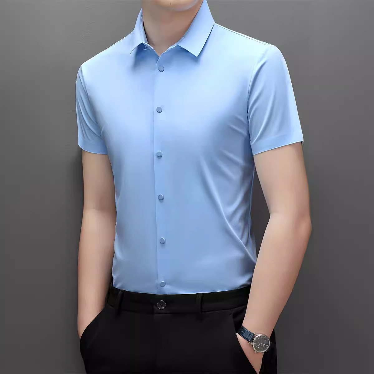 Fábrica personalizada polo primavera-verano 2024 estilo de Hong Kong ropa de trabajo de viaje de negocios sin escaldar elástico respirante mangas cortas