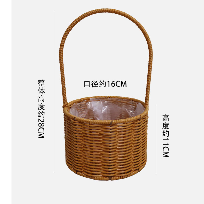 Cestas de mano tejidas a mano de plástico de caña decorativa flor seca canasta de flores portátiles canasta de regalos al por mayor