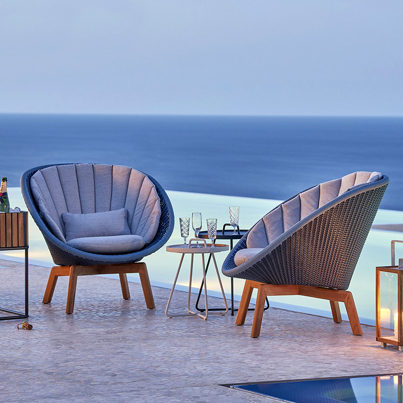 Nordic ocio al aire libre sofá interior mesa de ratán y silla jardín Hotel patio terraza balcón teca combinación muebles