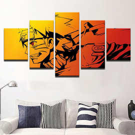 高清现代五联火影忍者卡通画 喷绘画 创意沙发背景墙装饰画挂画