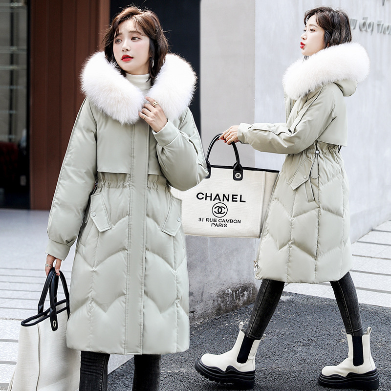 Real White Duck Down Jacket Women's 2022 Winter New Korean-style Mid-length Big Fox Fur Collar Slim-fit Down Coat