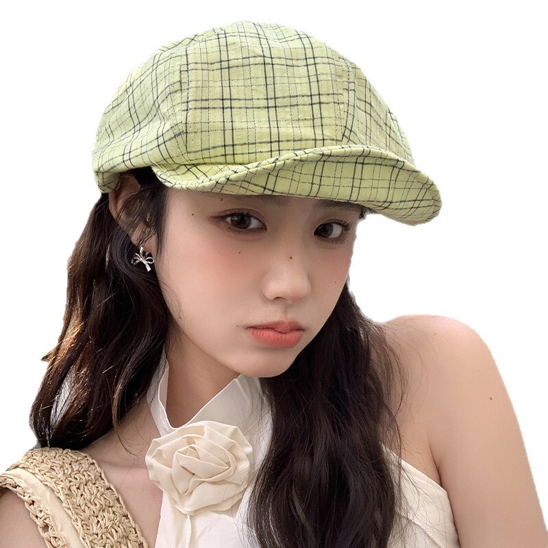 韓国チェック柄ベレー帽女性の 2025 新作春帽子ひさしキャップ顔見せ小さな八角形帽子ペインターハット薄型スタイル|undefined