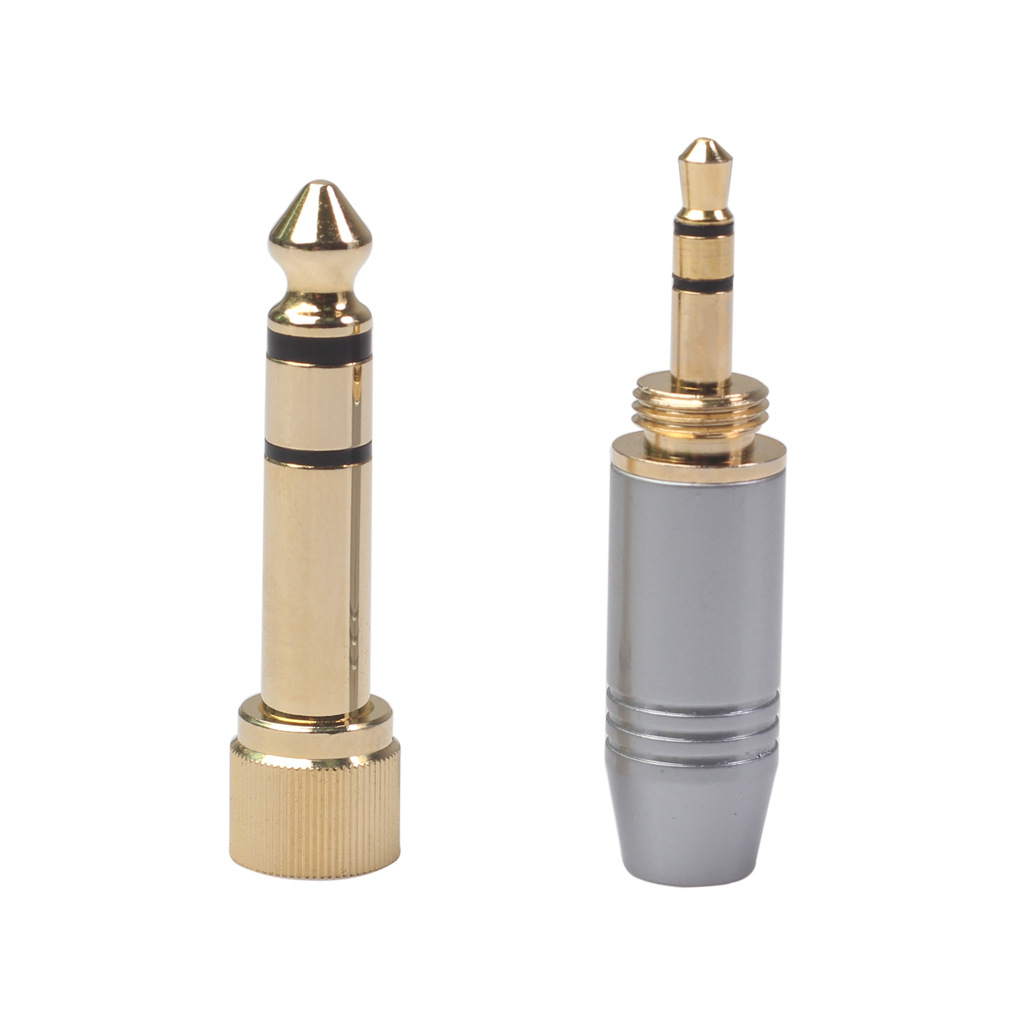 Cross-border supply gold-plated suit 6.35 revolution 3.5 female adapter +3.5 thread self-locking audio plug