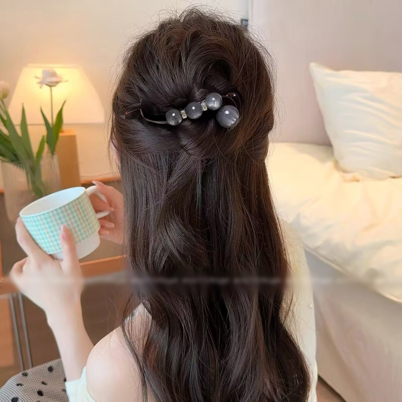 新款简约扭扭夹发夹女后脑勺高级珠珠水钻一字夹抓夹女盘发器发卡|undefined