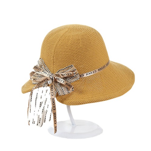 夏季新款草帽蝴蝶结可折叠时尚盆帽 女士百搭遮阳时尚渔夫帽批发