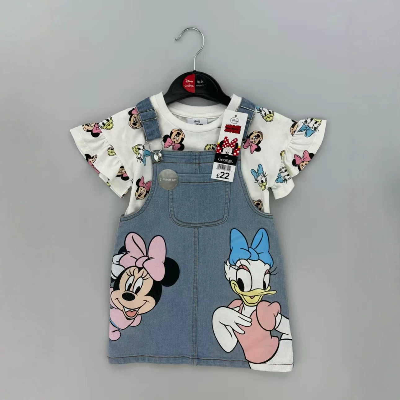 2026 New Summer European and American Style Short-Sleeved Children's Set for Newborn Girls with Denim Overalls Two-Piece Set