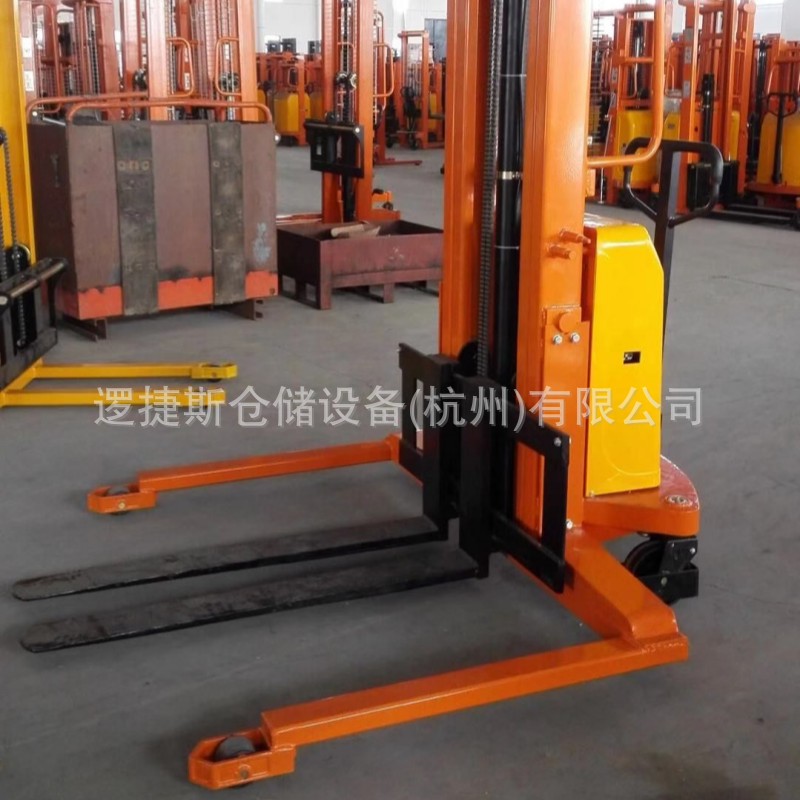 非标宽支腿半电动堆高车步行式升降装卸车铲车叉车液压托盘搬运车