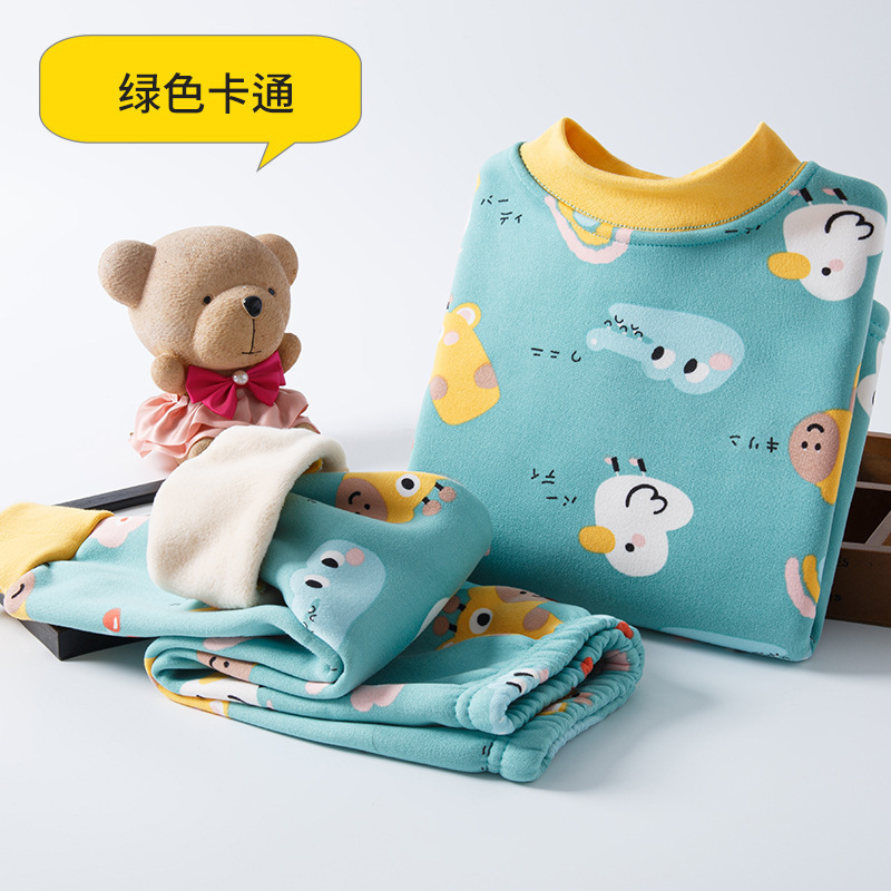 Niños de Cuello medio forrado de lana gruesa ropa interior térmica traje niños y niñas Otoño e Invierno tocando fondo Bebé Ropa para niños ropa de otoño pantalones largos