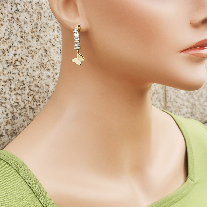 Simple Style Butterfly Stainless Steel Inlay Zircon Drop Earrings 1 Pair