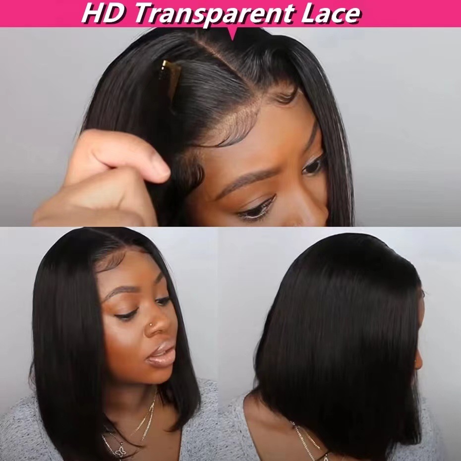 Peruca Bob com Lace Frontal 13*4HD, Estilo Europeu/Americano, Cabelo Humano Liso com Presilhas, Tamanho Médio, Disponível em Estoque_voghion.com