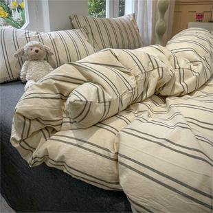 Cross-Border Foreign Trade Japanese-Style Blogger Striped Plaid Bedding Four-Piece Set Plaid Minimalist Student Three-Piece Set