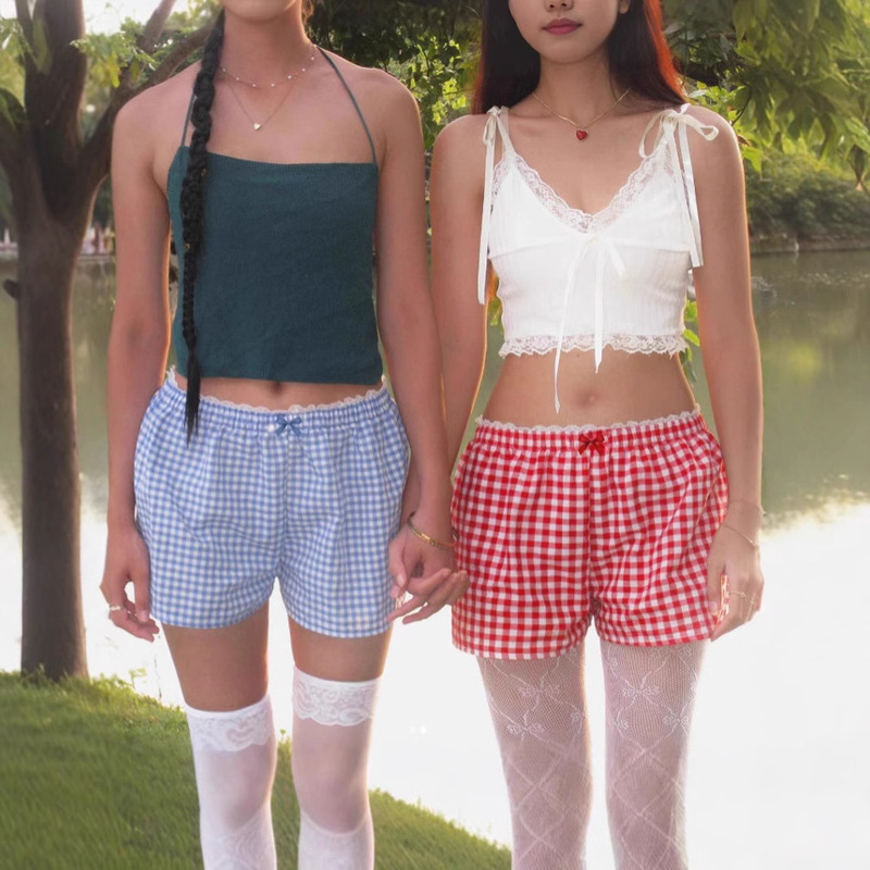Cross-border Foreign Trade Women's Shorts 2024 Amazon AliExpress ebay Fashion Casual Plaid Boxer Shorts Lace Cross-border Foreign Trade Women's Shorts 2024 Amazon AliExpress ebay Fashion Casual Plaid Boxer Shorts Lace