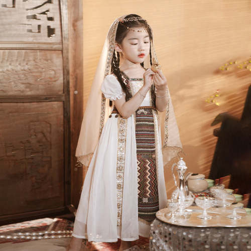 Chinese-style dress for girls, summer princess skirt, children's women's ethnic-style dress, children's clothing, dance dress, high-end set, wholesale